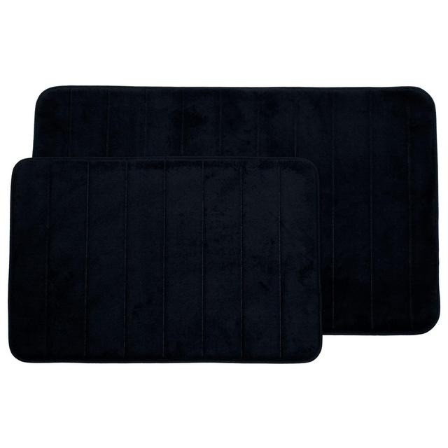 Stripe Memory Foam Striped Bath Mat Set 2pc Black - Yorkshire Home