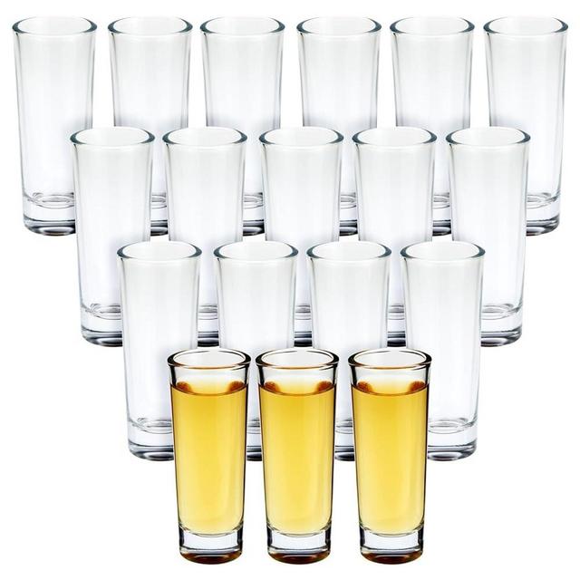 Juvale 24 Pack Clear Tall Shot Glasses for Tequila, Whiskey, Vodka, Liquor, Heavy Base Glass Shooters for Desserts (2 oz)