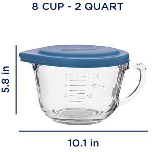 Anchor Hocking Batter Bowl, 2 Quart Glass Blue Lid