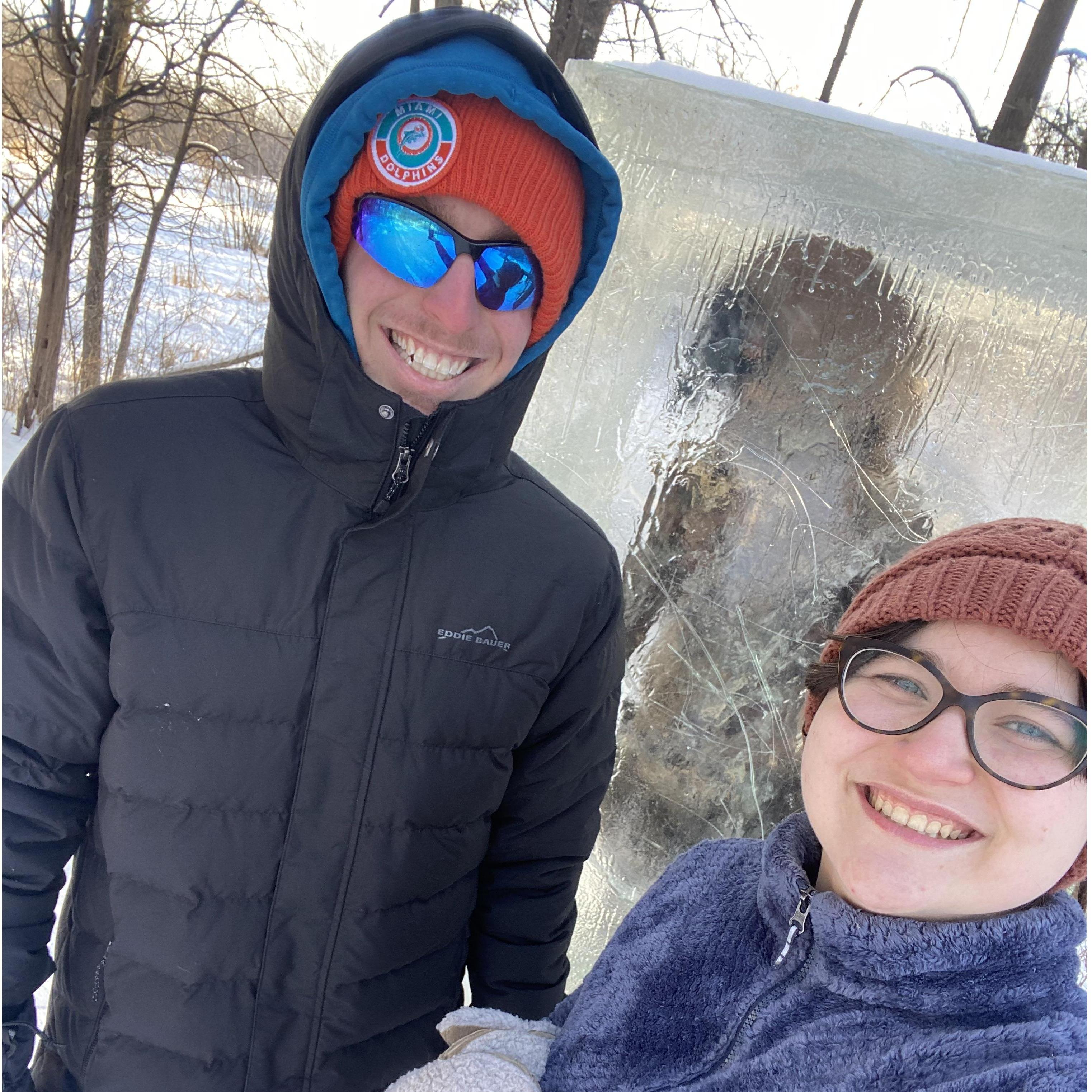 In Winter 2020-21 a Minneapolis based artist created statues of cavemen trapped in an ice block, here is when we went to find Zug Zug the caveman!