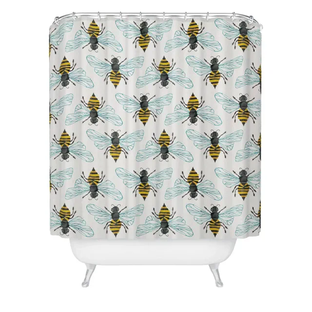 Deny Designs Honey Bee Pattern Shower Curtain : Microfiber, Machine Washable, Non-Slip Backing