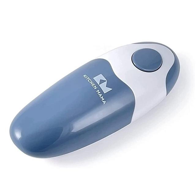 Kitchen Mama Electric Can Opener 2.0: Upgraded Blade Opens Any Can Shape - No Sharp Edge, Food-Safe, Handy with Lid Lift, Battery Operated Handheld Can Opener (Morandi Blue)