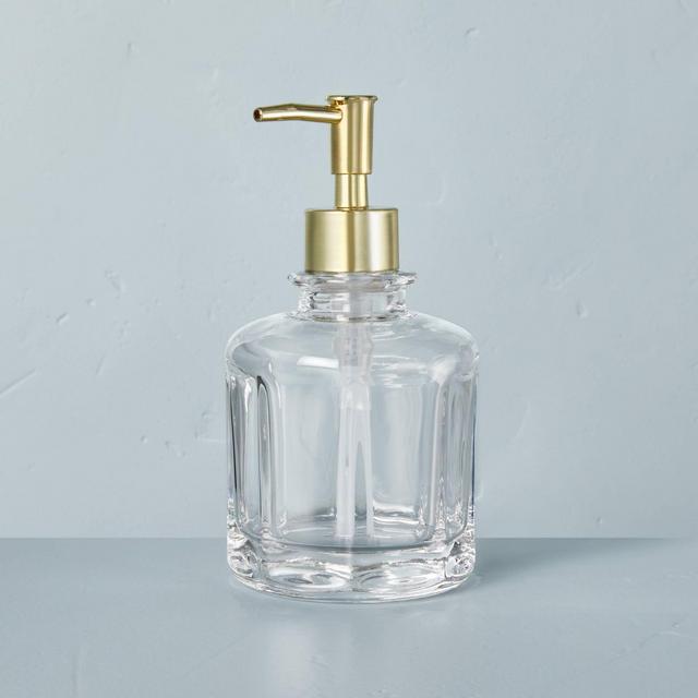Sculpted Glass Soap/Lotion Pump Dispenser Clear/Brass - Hearth & Hand™ with Magnolia