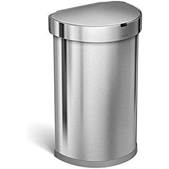 simplehuman 45L Semi-Round Sensor Can, Automatic/Touchless Kitchen Trash Can, Brushed Stainless Steel, 45 L / 11.8 Gal