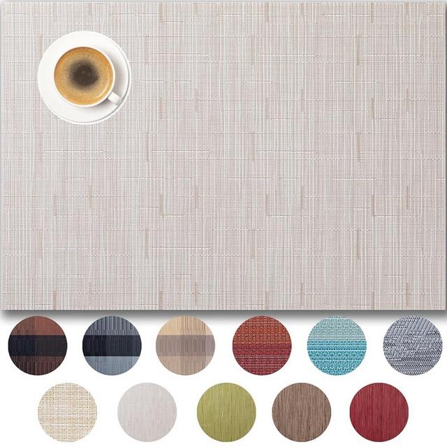 Placemats Set of 8 - Easy Clean Woven Vinyl Placemats for Dining Table, Indoor/Outdoor Place Mats, Washable PVC Table Mats （Pale Beige）