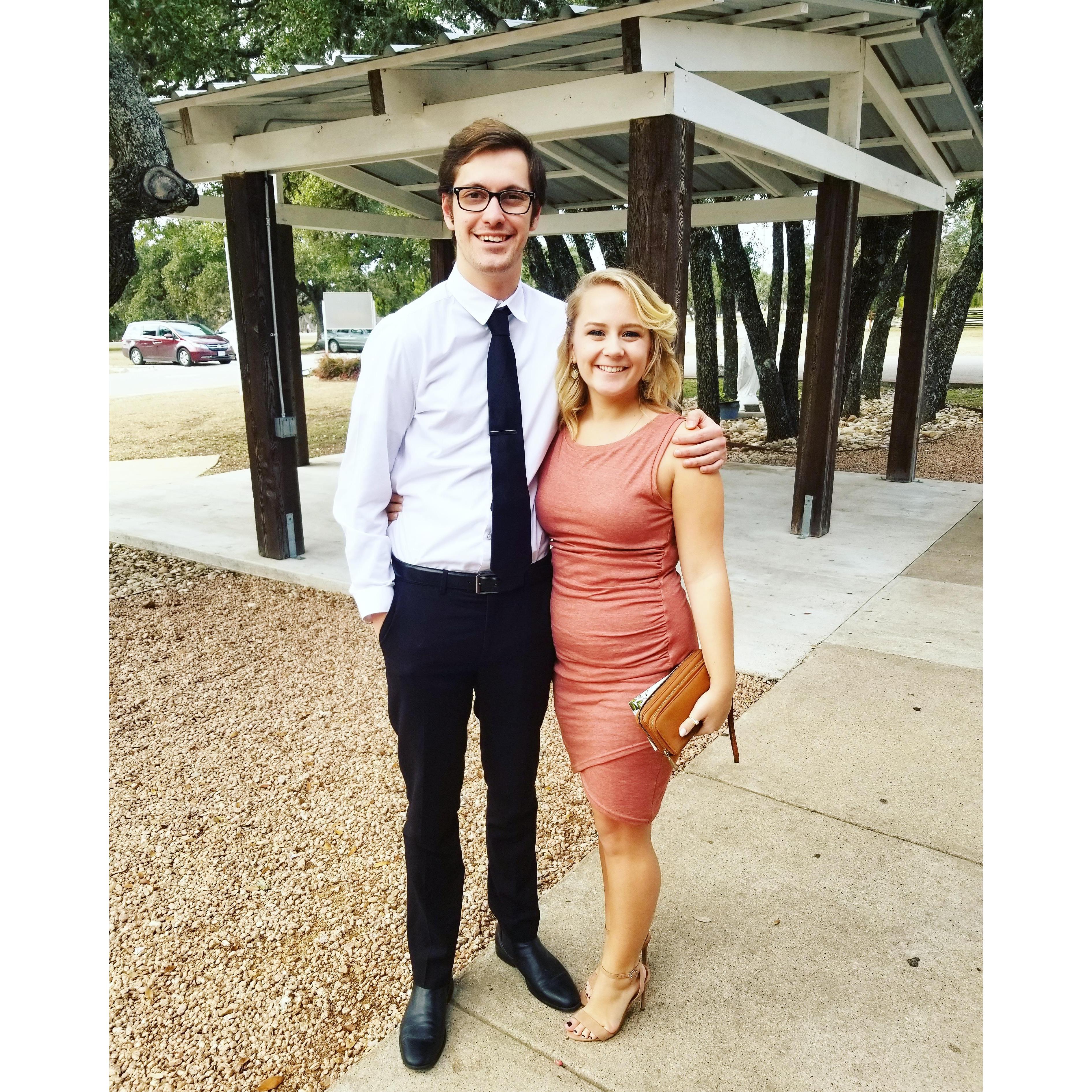 This was taken a month after we started dating at the first wedding we attended together.