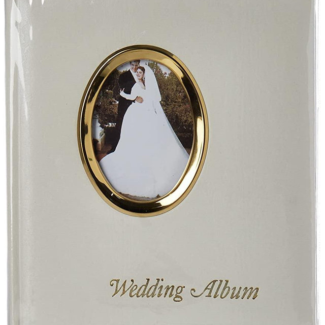 Pioneer Photo Albums 200 Pocket Ivory Moire Cover Album with Gold Tone Oval Frame and Wedding Album Text for 4 x 6-Inch Prints
