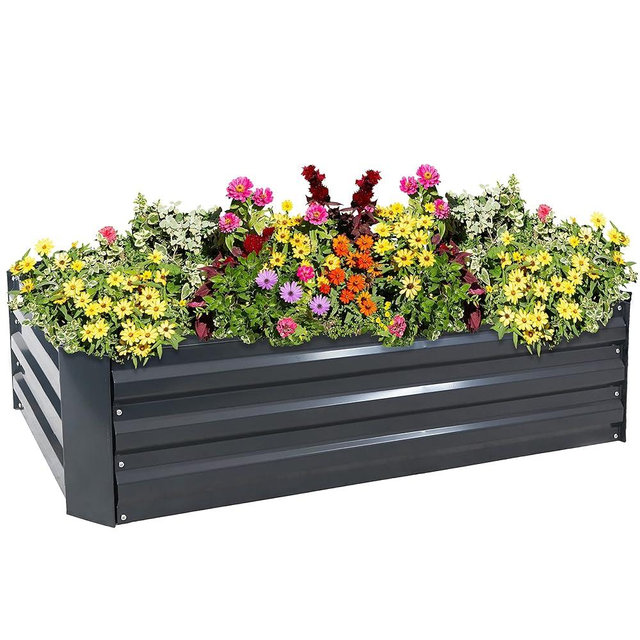 Sunnydaze Galvanized Raised Garden Bed Kit - 4x2x1 ft Outdoor Raised Garden Bed - Metal Planter Box for Vegetables, Flowers, Herbs - Dark Gray - 4' x 2' Rectangle
