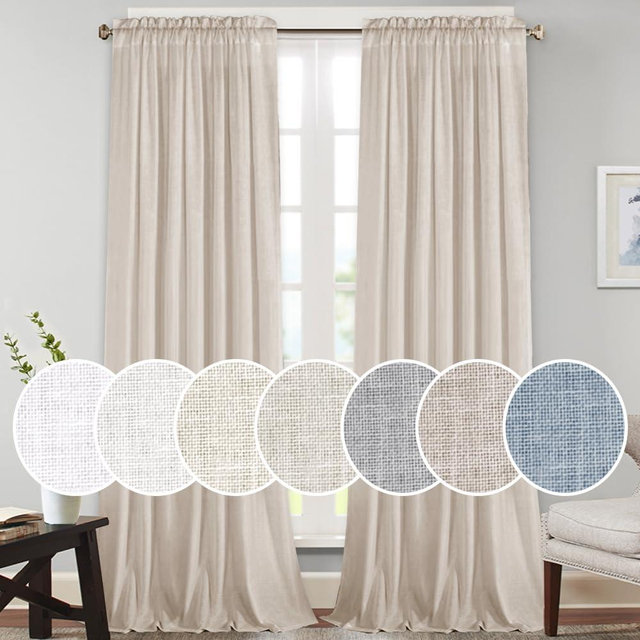 PrinceDeco Angora Linen Curtains 96 inch Length Rod Pocket Window Drapes for Bedroom Light Filtering Window Treatments for Living Room(2 Panels, 52" W x 96" L)