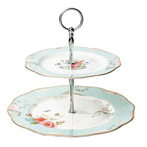 Linlins Elegant Bone China Rose Pattern 2-tier Cake Stand/ Cupcake Stand/ Pastry Serving Cake Stand In Gift Box (Rose B)