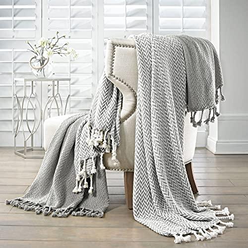 Amrapur Overseas | Monaco 100% Cotton Throw Blanket (Gray) 2 Pack