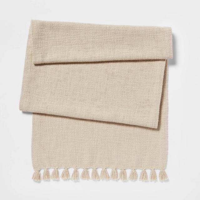 90" x 20" Cotton Textured Table Runner Khaki - Threshold™