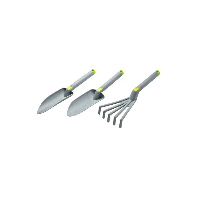 Machrus Ogrow High Quality 16" Piece Gardening Tool Set: Trowel, Transplanter and 5 Teeth Cultivator - Grey