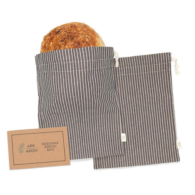 Ark & Aron Reusable Bread Bags - Pack of 2 Beeswax Bread Bags for Sourdough | Linen Bread Bag for Homemade Breads | Sourdough Loaf Bags | Cotton Food Storage Bag for Breads - Sourdough Gift Bags
