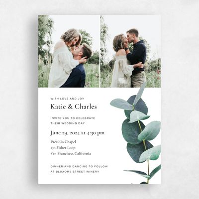 White Greenery Wedding Invitation - Galata Photo