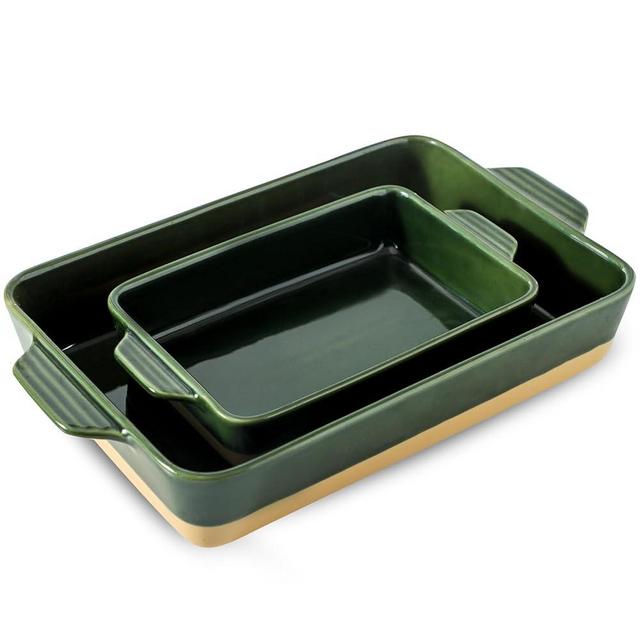 Howise Ceramic Baking Dish Set, Bakeware Set, Rectangular Casserole Dish Set, lasagna Pan, 2 Baking Pans Set for Cooking, Kitchen Dinner, 9 x 13 Inch, Green