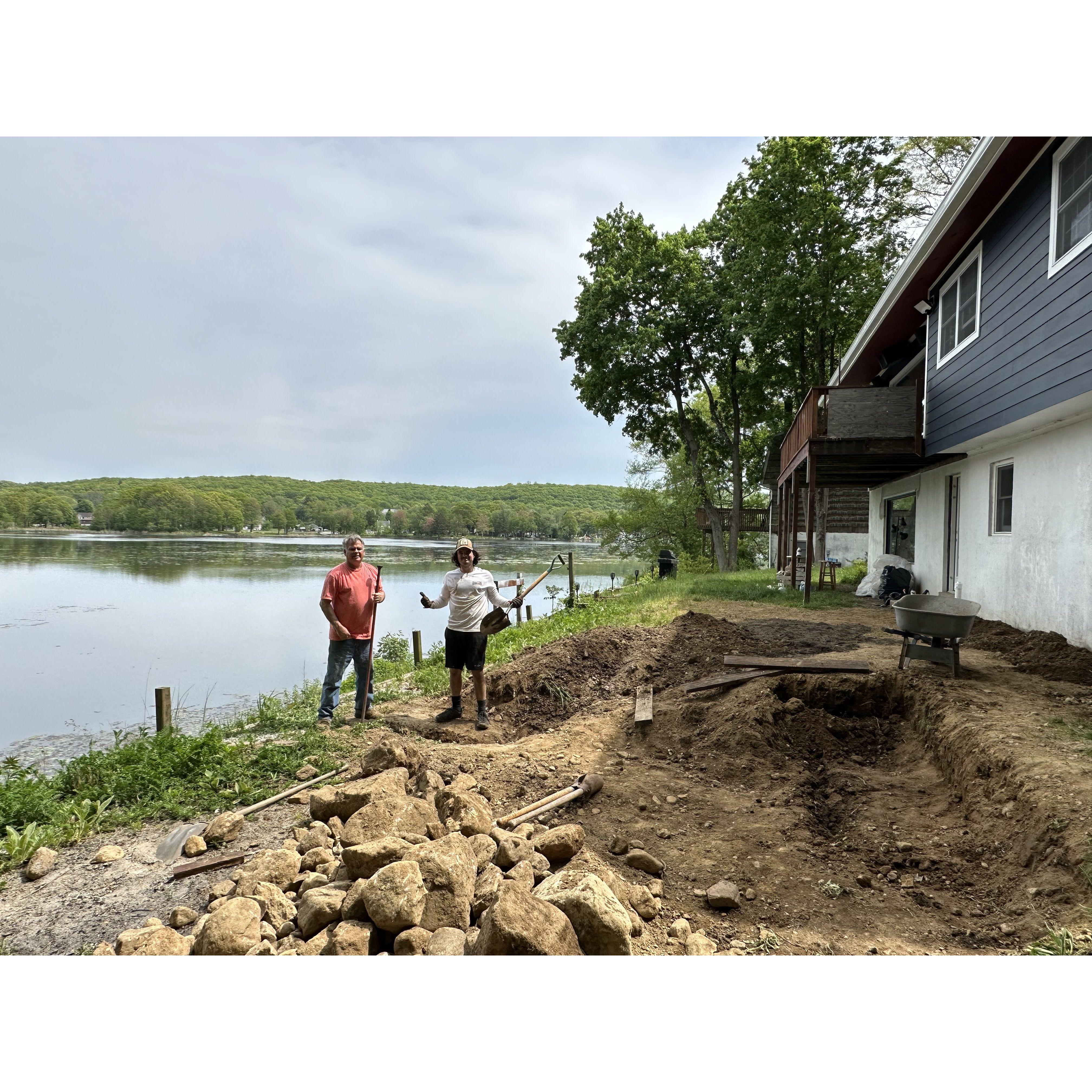 May 2023: replacing the plumbing and leveling the backyard