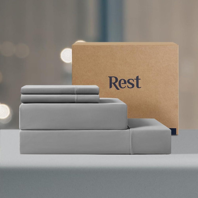 REST® Evercool®+ Sheet Set, 4 PCS, Cooling Sheets Designed for Hot Sleepers and Night Sweats, Knitted with Noble‘s Ionic+ Self-Cleaning Silver Yarns, Gray, Queen