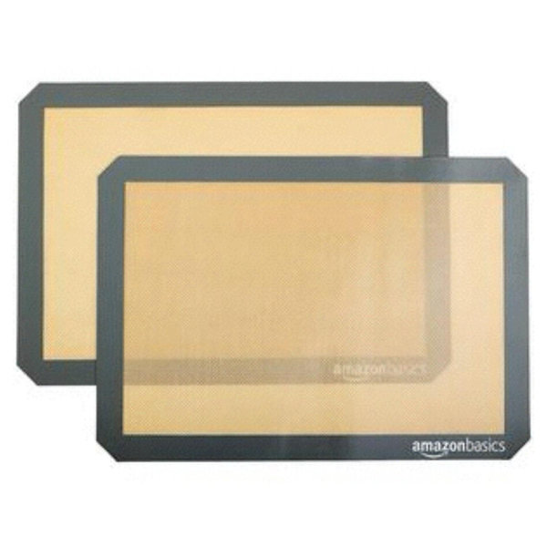 Amazon Basics Silicone Rectangular Baking Mat, Non-Stick Reusable Oven Bakeware, 16.5" x 11.6", New Beige/Gray, Pack of 2