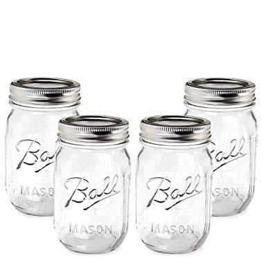 Ball Mason Jar 16 Ounces, Clear Glass Heritage Series, (4-Pack)
