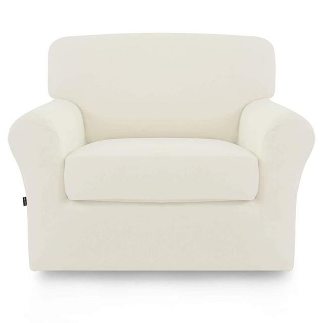 Easy-Going 2 Pieces Microfiber Armchair Stretch Couch Slipcover – Spandex Soft Fitted Sofa Couch Cover, Washable Furniture Protector with Elastic Bottom for Kids,Pet ( Chair,Beige)