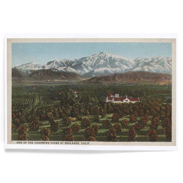 Lantern Press 8x12 Inch Art Print Wall Decor, Redlands, CA, Mountain and Orchard Scene
