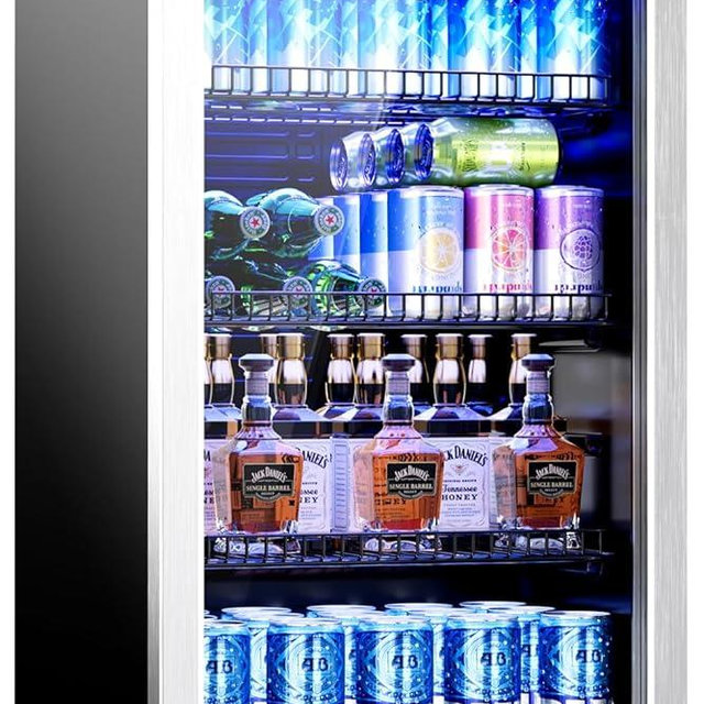 Tehanld 3.2 Cu.Ft Beverage Fridge, Mini Fridge With Glass Door, Beverage Cooler Refrigerator, Wine Drink Beer Fridge, Adjustable Shelves & Digital Temperature Display, 26 Bottle 128 Can, Silver