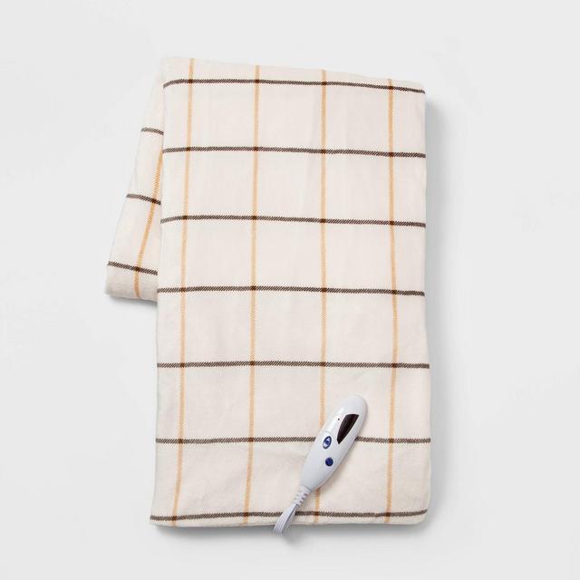 50"x60" Electric Patterned Microplush Throw Blanket Ivory Plaid - Threshold™