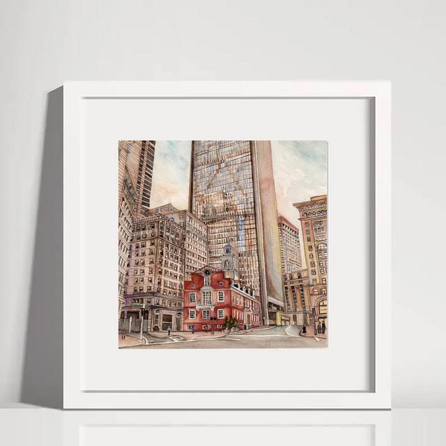 Watercolor Print Boston Washington Street Freedom Trail Old State House Cityscape Architecture 7.5 x 7.5