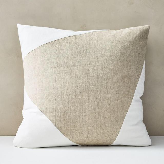 Cotton Linen + Velvet Corners Pillow Cover, 24"x24", Stone White