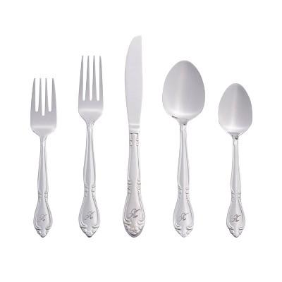 RiverRidge 46pc Personalized Rose Pattern Silverware Set W