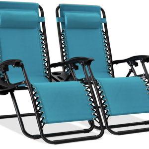 Best Choice Products Set of 2 Adjustable Steel Mesh Zero Gravity Lounge Chair Recliners w/Pillows and Cup Holder Trays - Peacock Blue