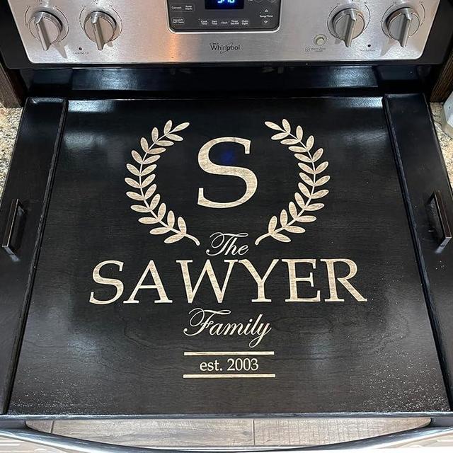 Personalized Stove top Cover for Electric Stove, Handmade Family Monogram Farmhouse Style Stove Top Cover - noodle board, Farmhouse Decor, Wood Range Cover Christmas Gift, Wood Stove Mat