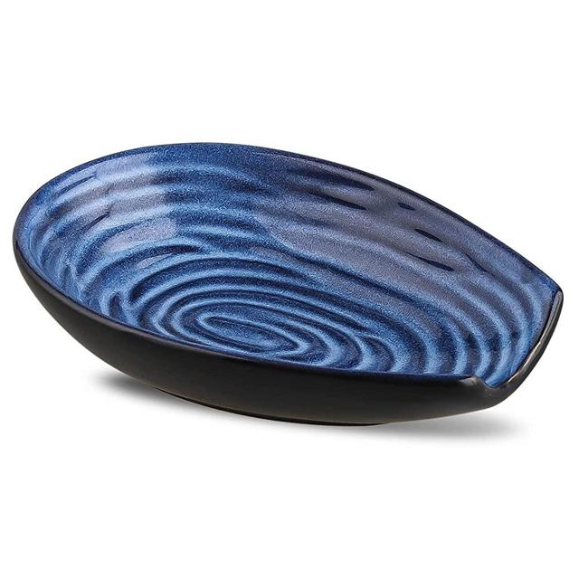 Hasense Ceramic Spoon Rest for Kitchen Counter, 5.7 Inch Blue Porcelain Spoon Holder Farmhouse Cooking and Coffee Spoon Rest for Stove Top, 1 PC