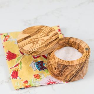 Olive Wood Salt Box with Swivel Cover