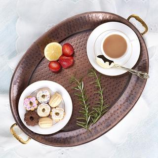 Antique Copper Oval Tray with Brass Handles