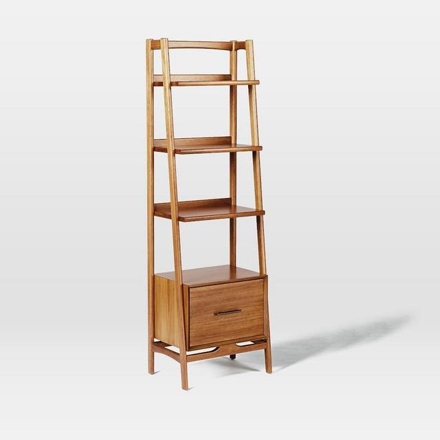 Mid-Century Bookshelf, Narrow Tower, Acorn