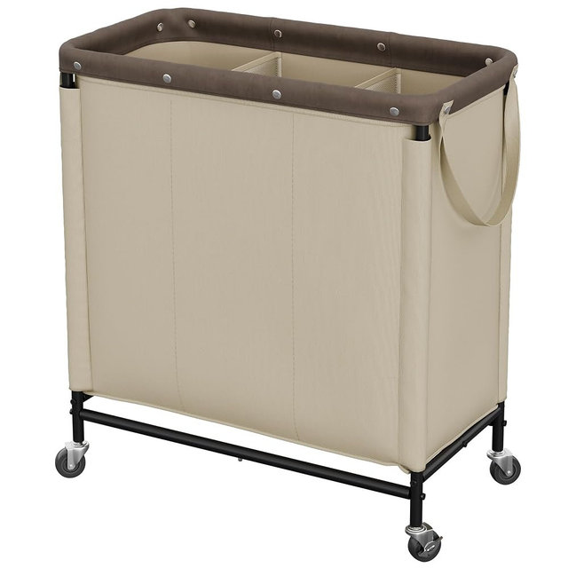 StorageWorks 3 Section Laundry Hamper, Rolling Laundry Cart with Wheels and Handles, Laundry Room Double Sorter for Organizer and Storage, 31.7 Gal(120L), Light Khaki