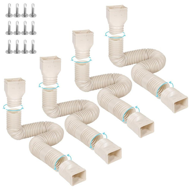 plusgutter Rain Gutter Downspout Extensions Flexible, Drain Downspout Extender,Down Spout Drain Extender, Gutter Connector Rainwater Drainage,Extendable from 21 to 68 Inches(4 Pack, Limestone)