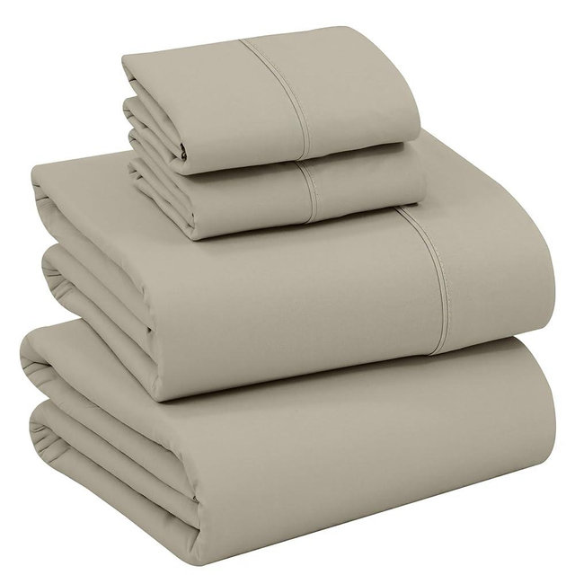 RUVANTI 100% Cotton Sheets – King Size Percale Bedding, Cooling & Breathable, Durable with a Crisp, Soft & Comfortable Feel, 16" Deep Pocket, 4-Piece Set, Taupe