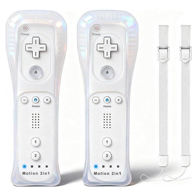 2 Pack Wii Remote Controller with Motion Plus, Wireless Controller for Nintendo Wii and Wii U, with Silicone Case and Wrist Strap, No Nunchucks
