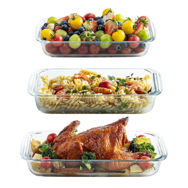 Glass Baking Dish, Glass Baking Dishes for oven,Food Container 3-Piece Set for Cooking Lasagna Kitchen Baking Bakeware Set Oven Microwave Refrigerator Dishwasher Safe (3)