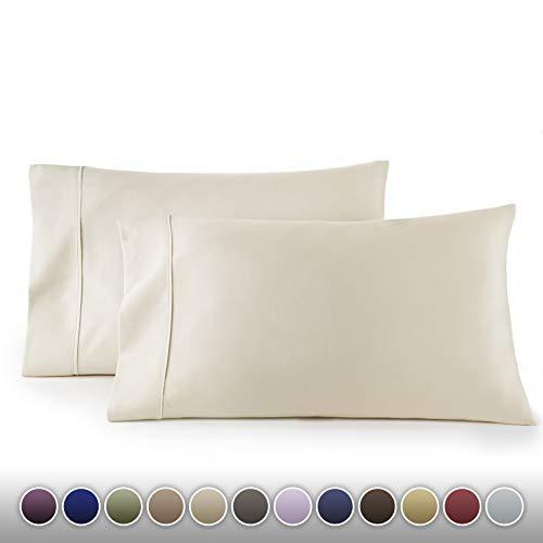 HC COLLECTION 1500 Thread Count Egyptian Quality 2pc Set of Pillow Cases, Silky Soft & Wrinkle Free (Fits Queen)- Standard Size/Cream/Beige
