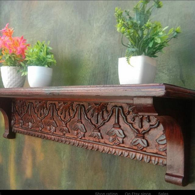 Handcrafted floating shelves carving wood wall shelf/Unique Hand Carved wall shelf/Handmade Wall bracket Wood/Wood Carving Wall Shelf