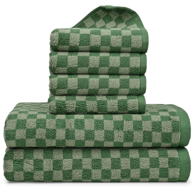 Jacquotha Checkered Bath Towel Set of 6 - Soft Absorbent Towels for Bathroom, 2 Bath Towels (480 GSM), 4 Hand Towels (420 GSM)