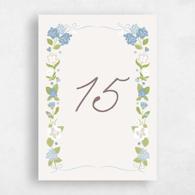 Hydrangea, Blue Wedding Table Number - Campanule
