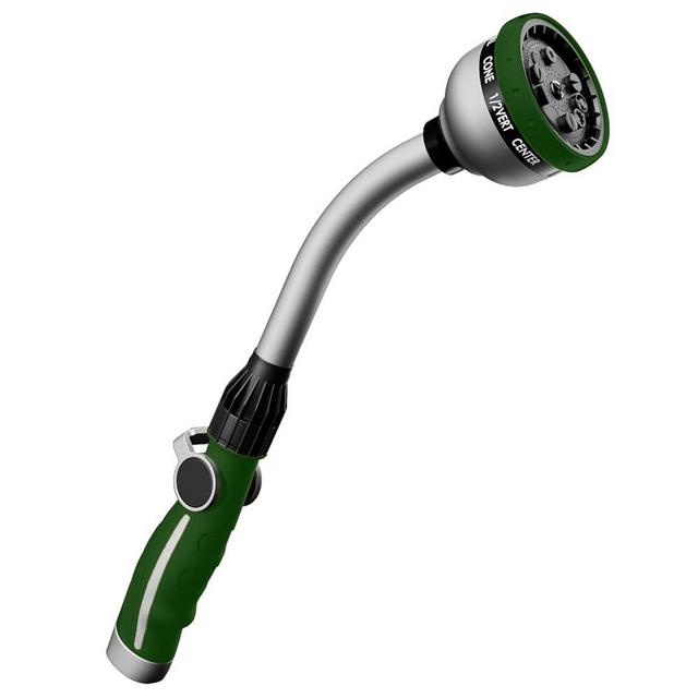 RESTMO Watering Wand Heavy Duty, Metal Garden Hose Wand with 10 Spray Patterns, 15-Inch Long Hose Nozzle Sprayer with Thumb Flow Control, Ideal to Water Hanging Baskets and Shrubs, Green