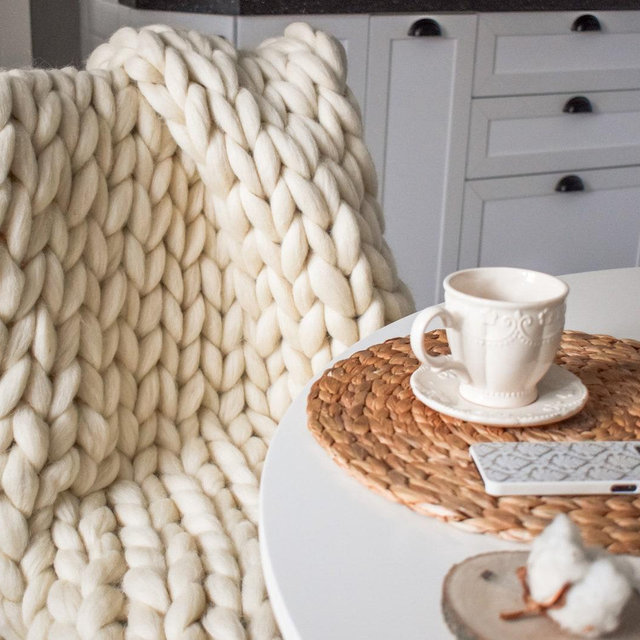 Chunky Wool Blanket Hand Knit Gorgeous Home Decor for Sofa Chair or Drape Over Foot of Bed!
