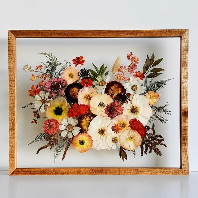 Volakk 16x20 Floating Frame UV Crystal dOUBLE Glass Frames For Pressed Flowers Gold Frame Burmese Teak Wood Floating Picture Frames Flower Press Wedding Gift Shadowbox