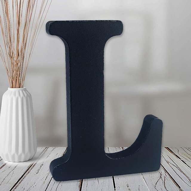 AOCEAN 6 inch Black Wood Letters Unfinished Wood Letters for Halloween Decorative Standing Letters Slices Sign Board Decoration for Craft Home Party Projects (L)